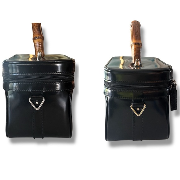 🖤💄SOLD💄🖤 VTG 90s GUCCI Black Patent Leather Vanity Case Bag w/ Bamboo Handle - Picture 5 of 15